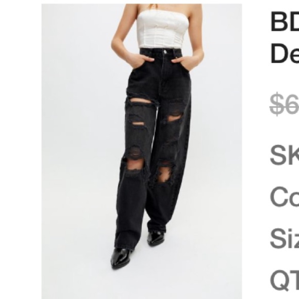 Urban Outfitters BDG High Waisted Baggy Jeans - Destroyed Black Denim